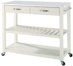 Crosley Furniture Stone Top Kitchen Prep Rolling Cart, Microwave Stand, Coffee Bar, With Shelves, White