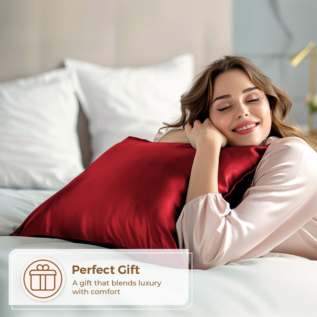 Pure Bedding Satin Pillowcase 2 Pack - Queen Size (20''X30'', Burgundy) - Silky Pillow Cases For Hair And Skin - Satin Pillow Co