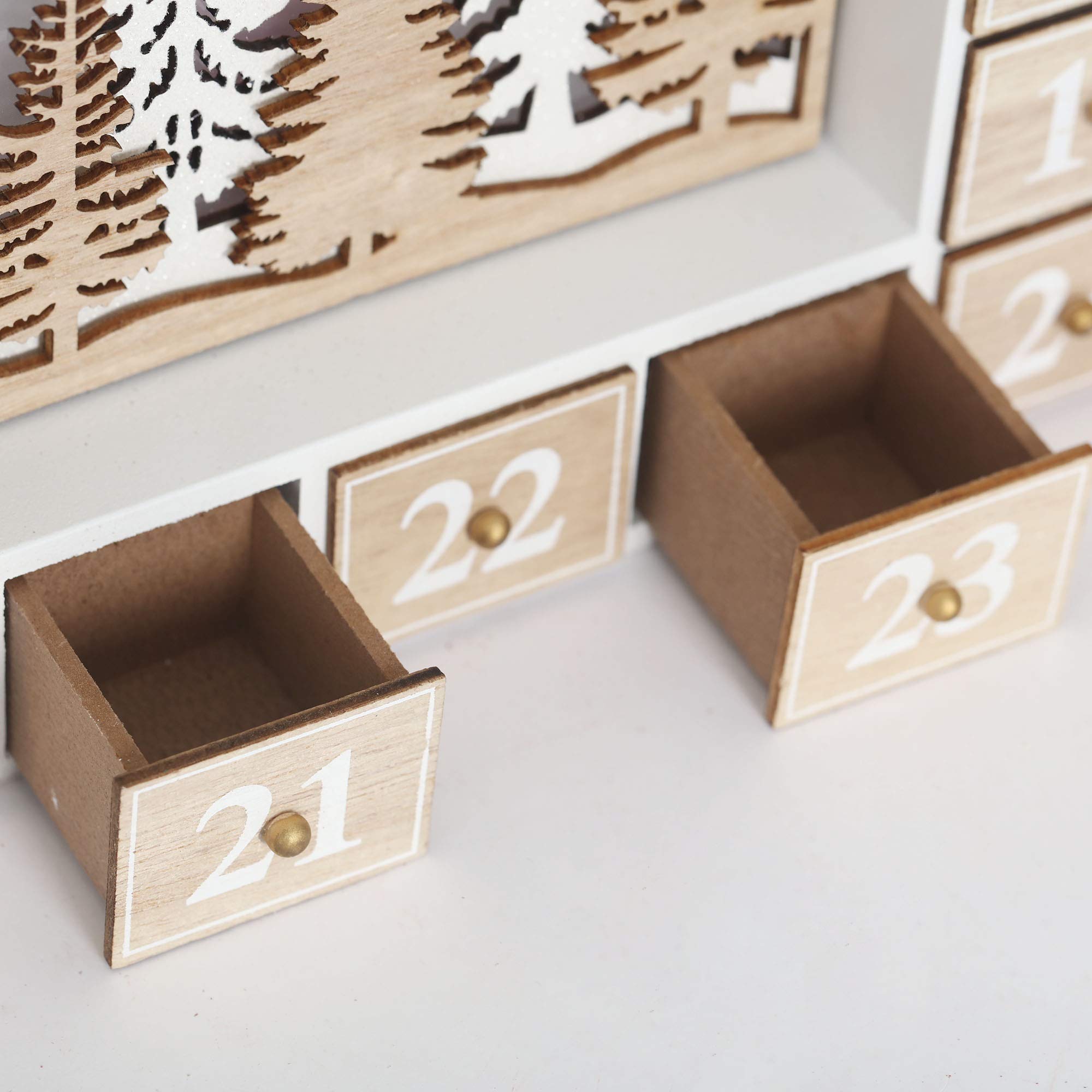 Brubaker Reusable Wooden Advent Calendar To Fill - Flying Santa Claus With Led Lighting - Diy Christmas Calendar 13.98 X 2.36 X