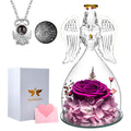 Preserved Flower Rose Gifts In Glass Angel Figurines With Necklace, Mothers Day Rose Gifts For Mom,Birthday Gifts For Women,Mom