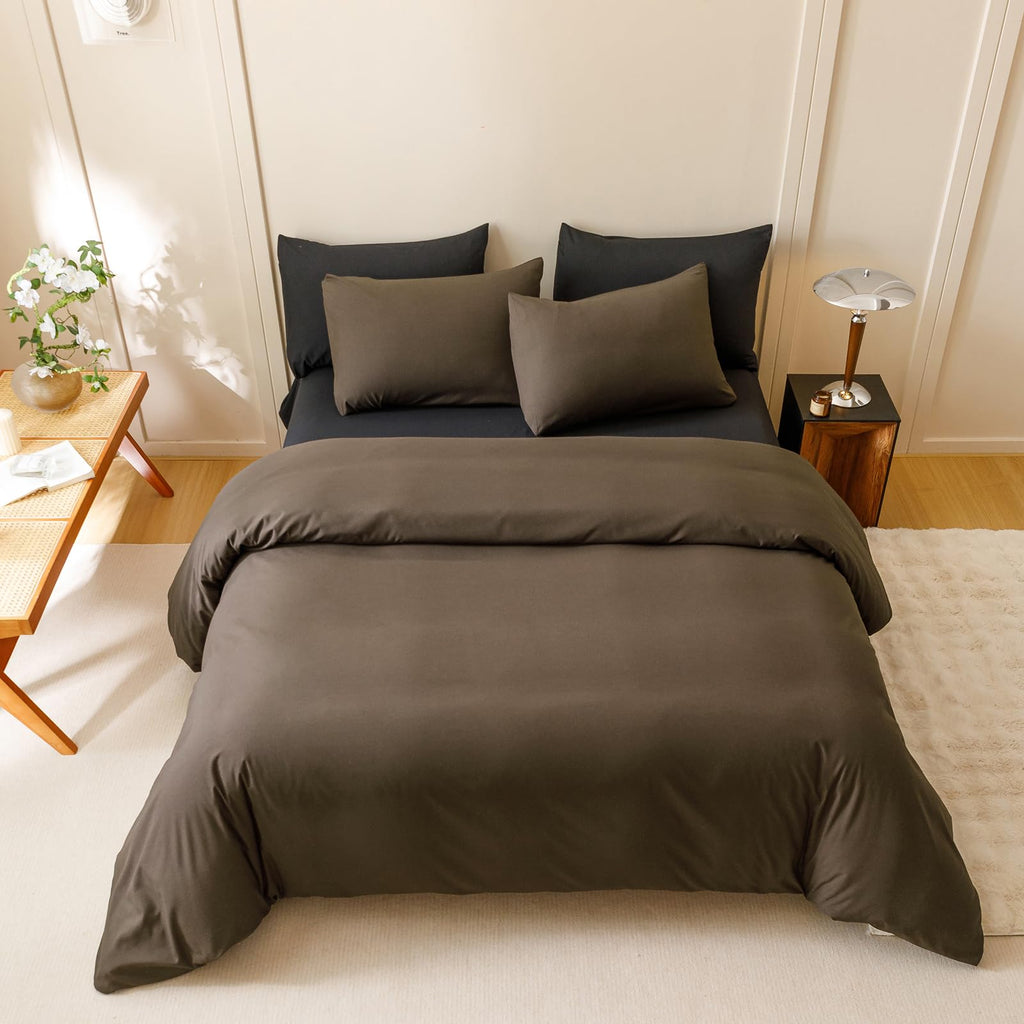 Clothknow Chestnut Brown Comforter Set California King 3Pcs Dark Brown Bedding Comforter Sets Brown Comforter Mocha Coffee Comfo