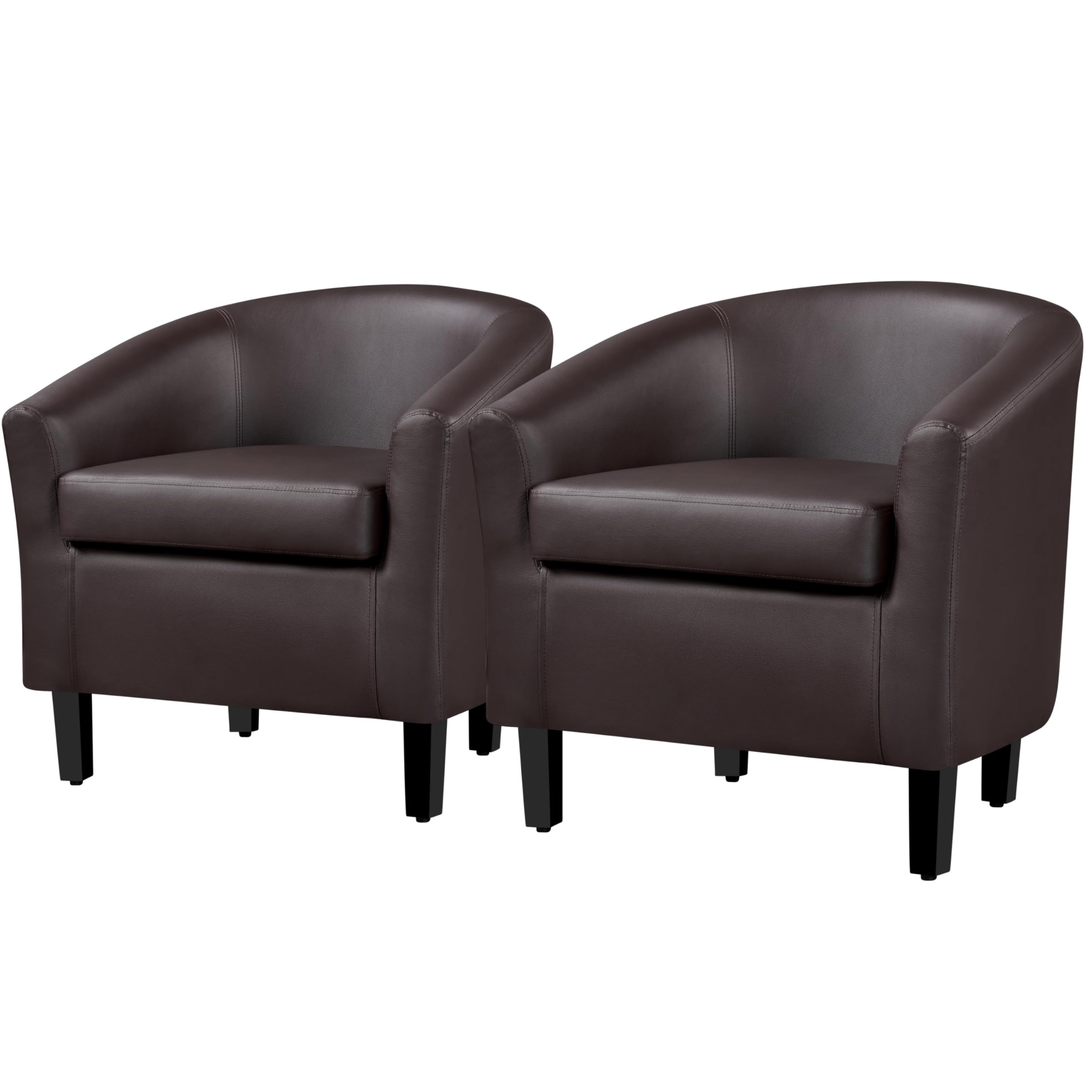 Topeakmart Accent Chair, Modern And Comfy Faux Leather Barrel Upholstered Club Chair With Wooden Legs For Living Room Bedroom, S