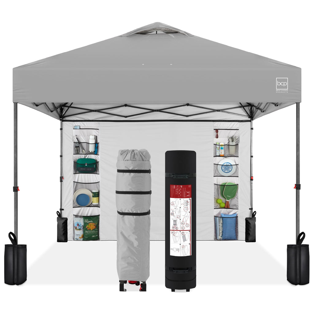Best Choice Products 10X10Ft Easy Pop Up Canopy W/Side Wall, 10 Pockets, Portable Carrying Case, 1-Button Setup, 4 Weight Bags - Silver