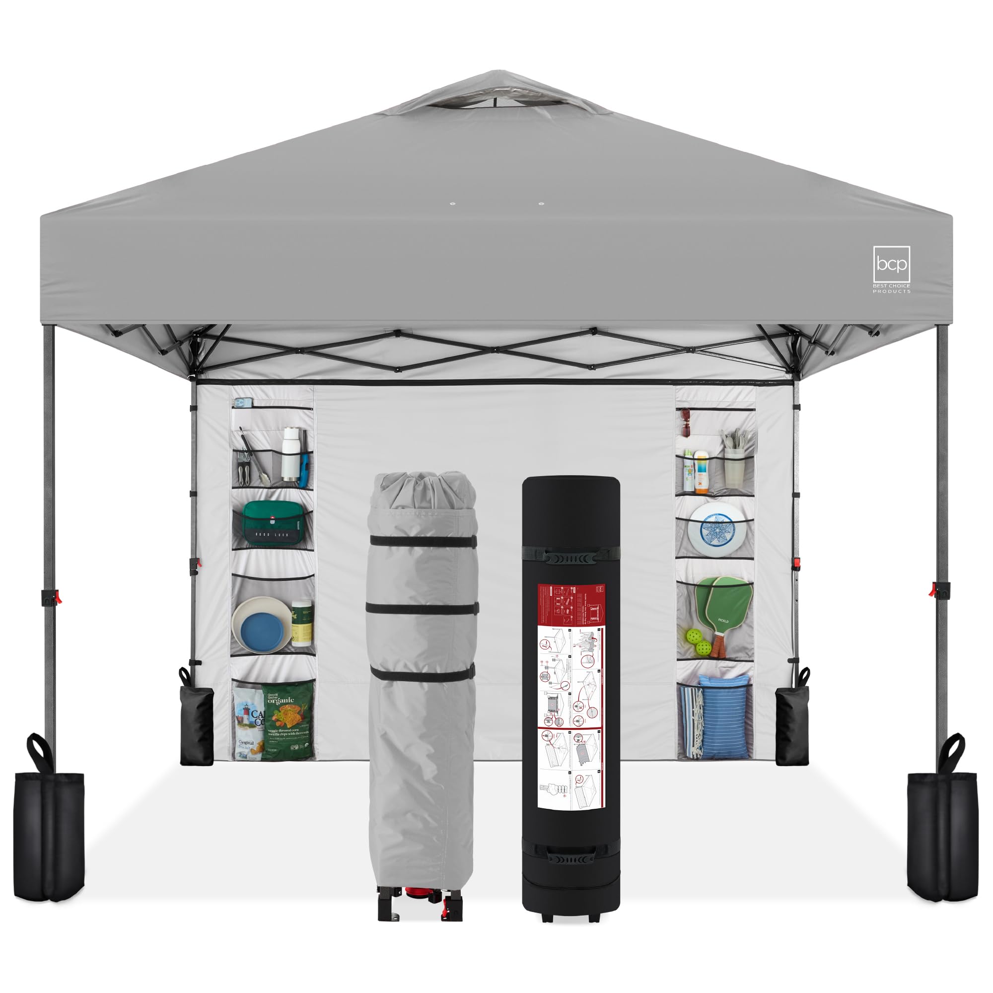 Best Choice Products 10X10Ft Easy Pop Up Canopy W/Side Wall, 10 Pockets, Portable Carrying Case, 1-Button Setup, 4 Weight Bags - Silver