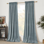Nicetown Velvet Curtains 84' Length For Bedroom Living Room, Stone Blue Room Darkening Velvet Curtains Thermal Insulated, Luxur