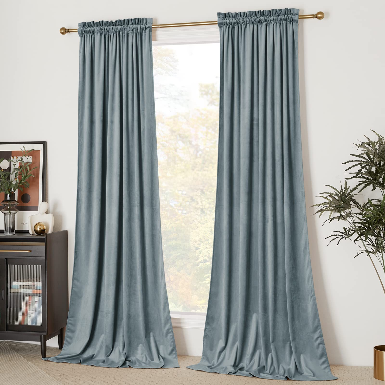 Nicetown Stone Blue Blackout Curtains For Girls Bedroom (2 Panels, 52-Inch Wide X 96-Inch Long), Thermal Insulated Noise Reducin