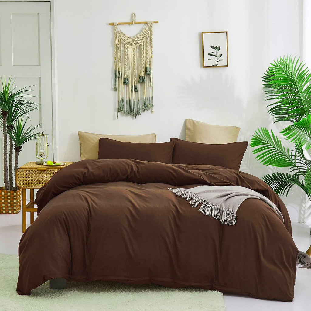 KAREVER Chestnut Brown Comforter Set Full Coffee Color Bedding Set 3 Pieces Solid Brown Color All Season Blanket Set Women Coffe