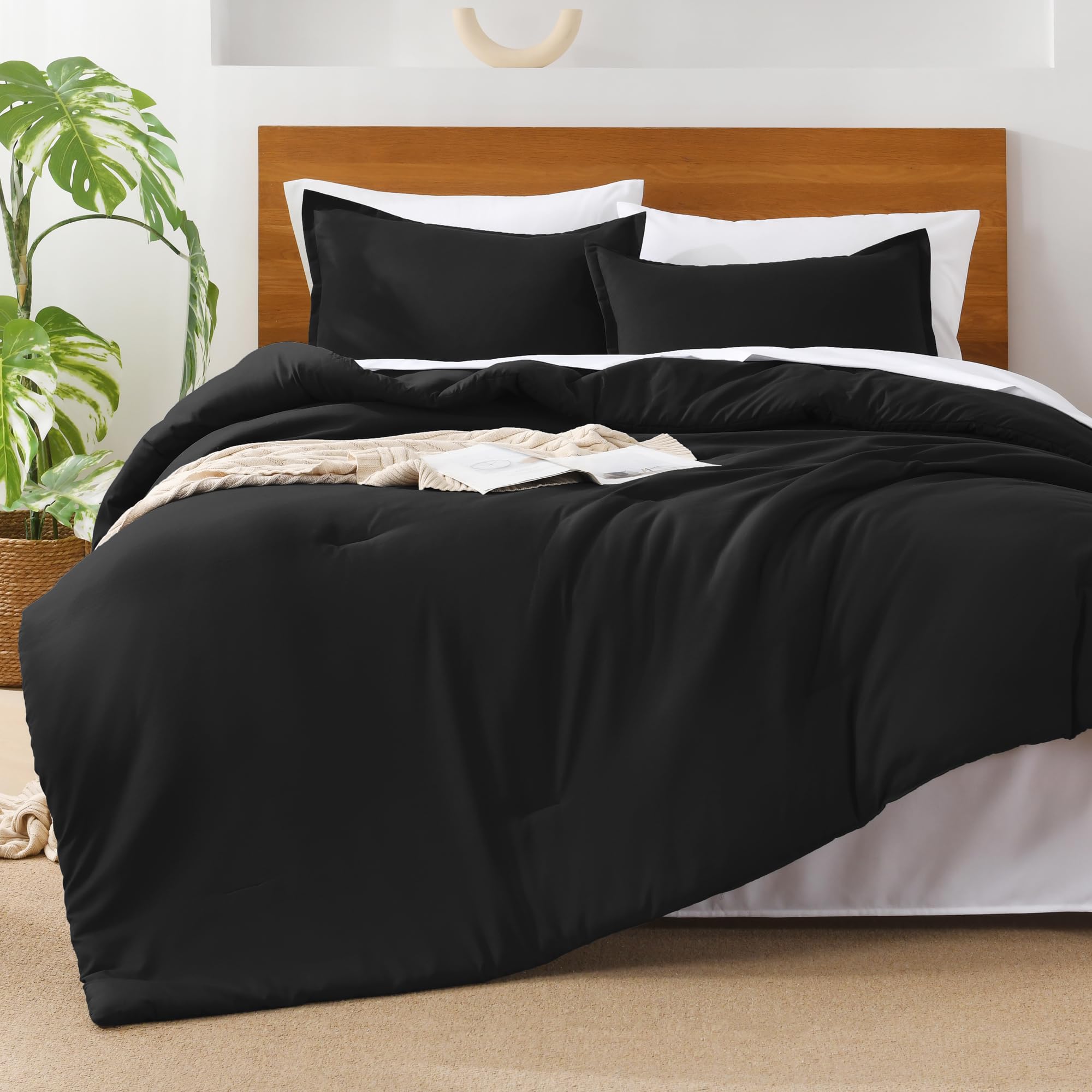 Andency Black Comforter King Size - 7 Pieces Bed In A Bag King Bedding Comforter Sets, Summer Plain Soft Lightweight Comforter With Fitted Sheets, Flat Sheets, Pillowcases & Shams