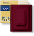 Pure Egyptian Split King Size Cotton Bed Sheets Set (King Split,600 Thread Count) Burgundy Bedding And Pillow Cases (5 Pc) - Egyptian Cotton Sheets Split King Size Bed-Sateen Sheets-16” Deep Pocket