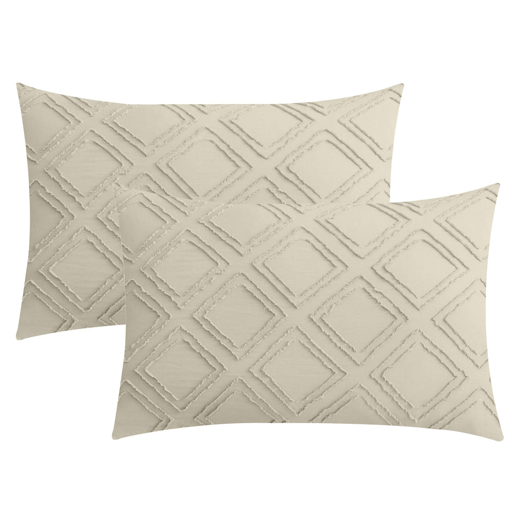 Jellymoni 2 Pack Cream Grey Pillowcases Standard Size, Soft Microfiber Geometric Tufted Pillow Covers With Envelope Closure (Pil