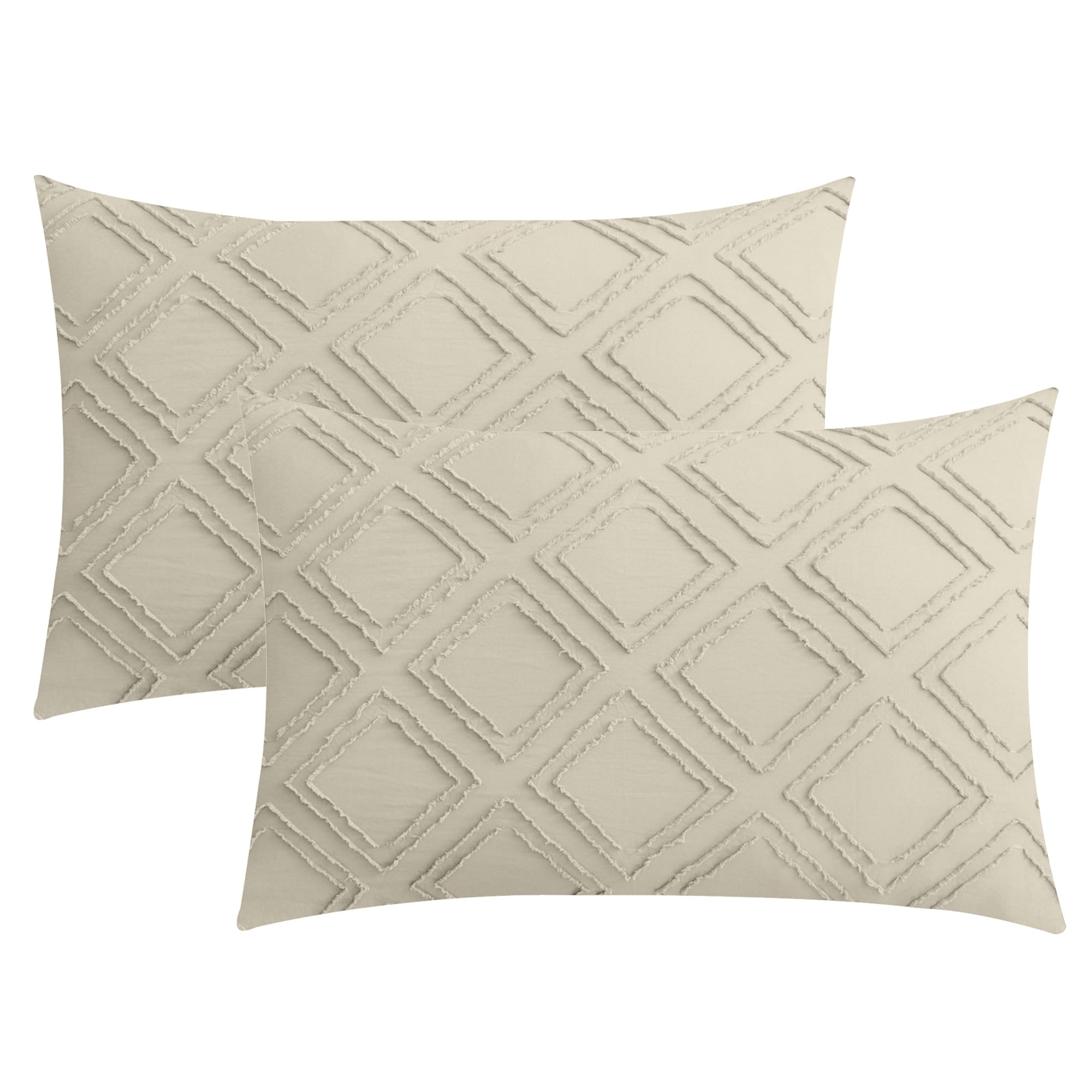 Jellymoni 2 Pack Cream Grey Pillowcases Standard Size, Soft Microfiber Geometric Tufted Pillow Covers With Envelope Closure (Pil