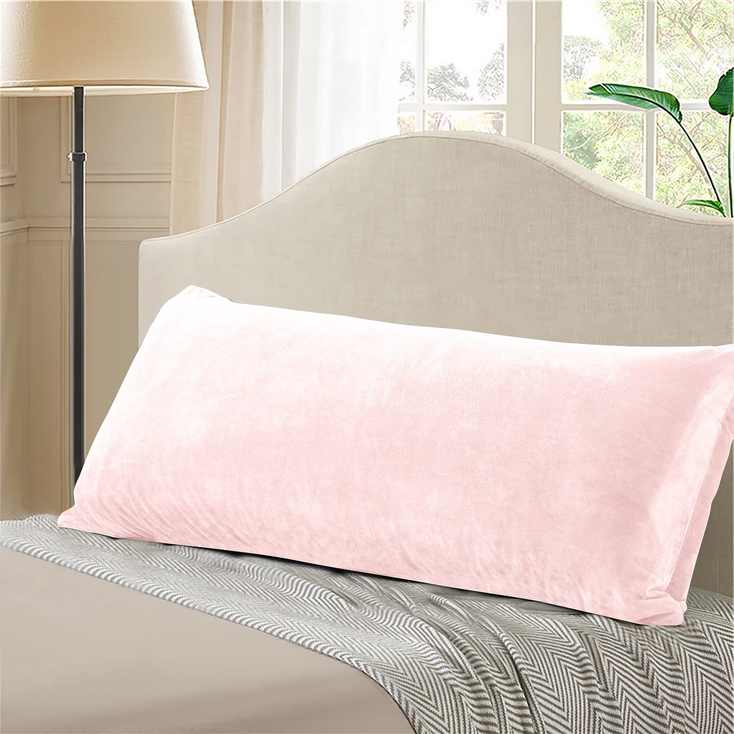 Evolive Soft Micromink Polyester Body Pillow Cover 21'X54', Pink, Zipper Closure