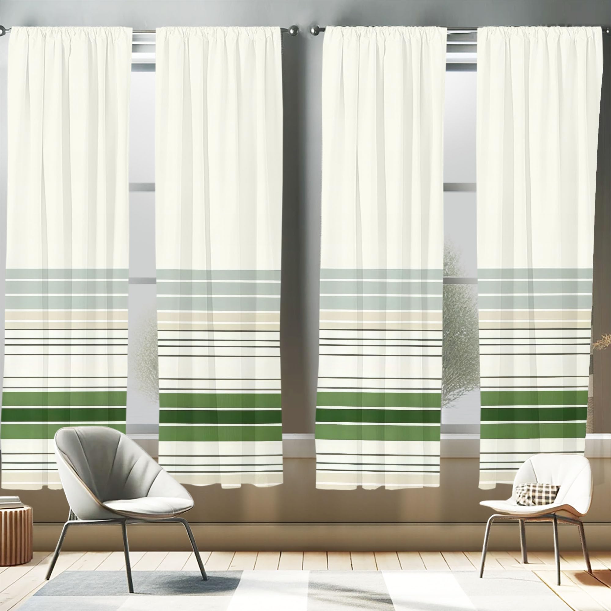 Ambesonne Boho Window Curtains Pack of 2, Abstract Bohemian Aura Designed Modern Minimalist Stripes on Creamy Backdrop, Lightwei