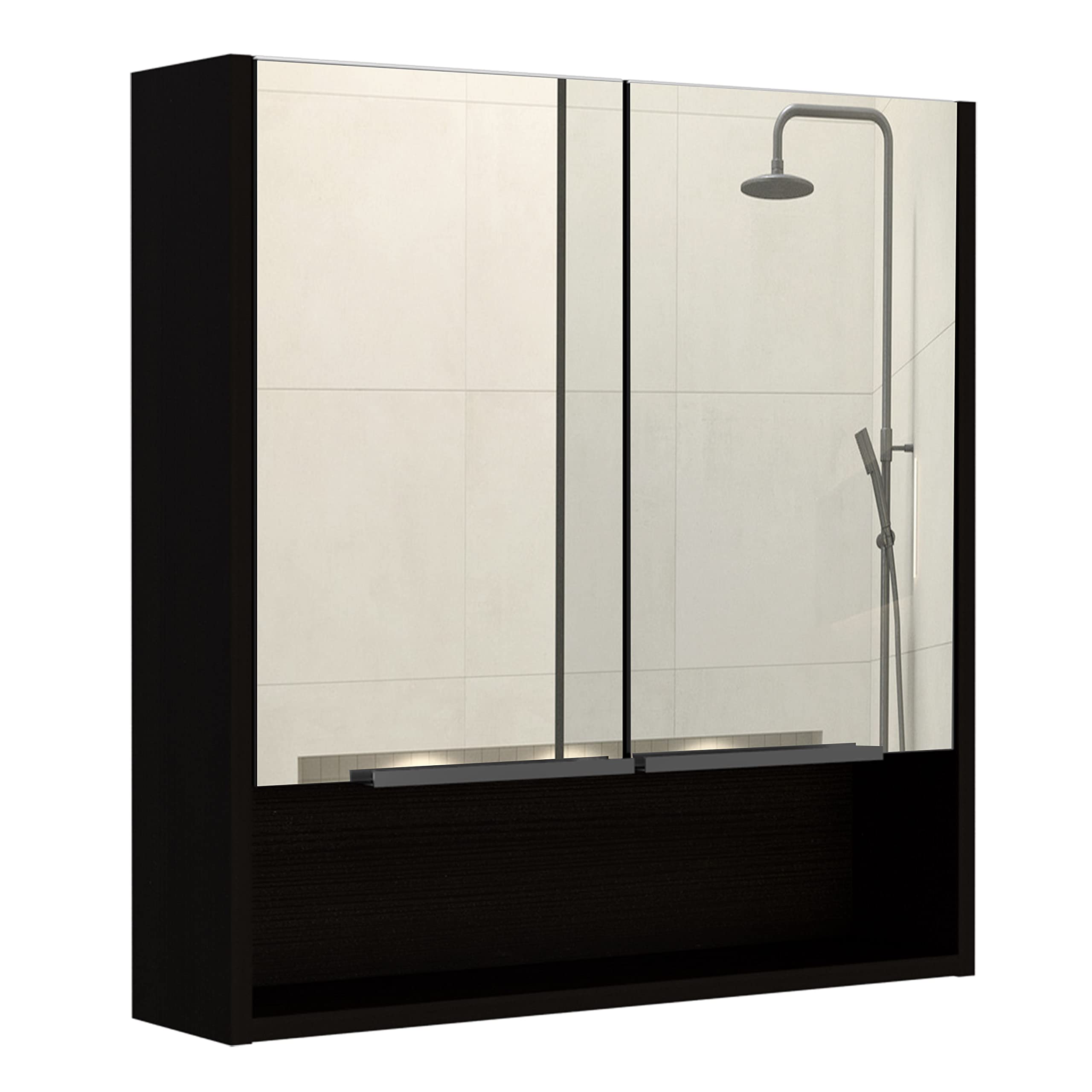 Depot E-Shop Tatacoa Mirror Medicine Cabinet with One Open Shelf and Three Interior Shelves, 24.6" H, Black, Bathroom