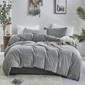 Luxlovery Grey Velvet Comforter Set Full Plush Fluffy Bedding Comforter Set Full Gray Winter Thick Warm Flannel Solid Grey Sherp