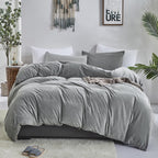 Luxlovery Grey Velvet Comforter Set Full Plush Fluffy Bedding Comforter Set Full Gray Winter Thick Warm Flannel Solid Grey Sherp