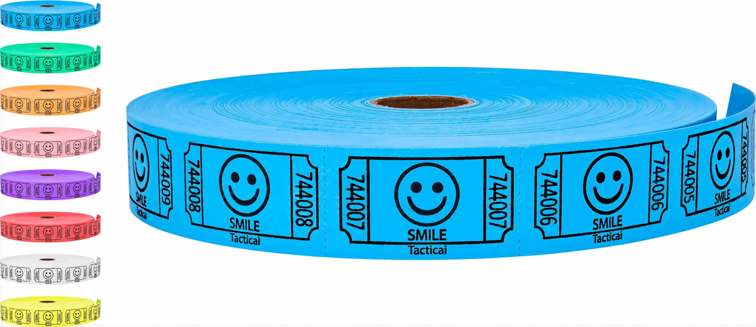 Tacticai 2000 Raffle Tickets, Smile, Blue (8 Color Selection), Single Roll, Ticket For Events, Entry, Class Reward, Fundraiser &