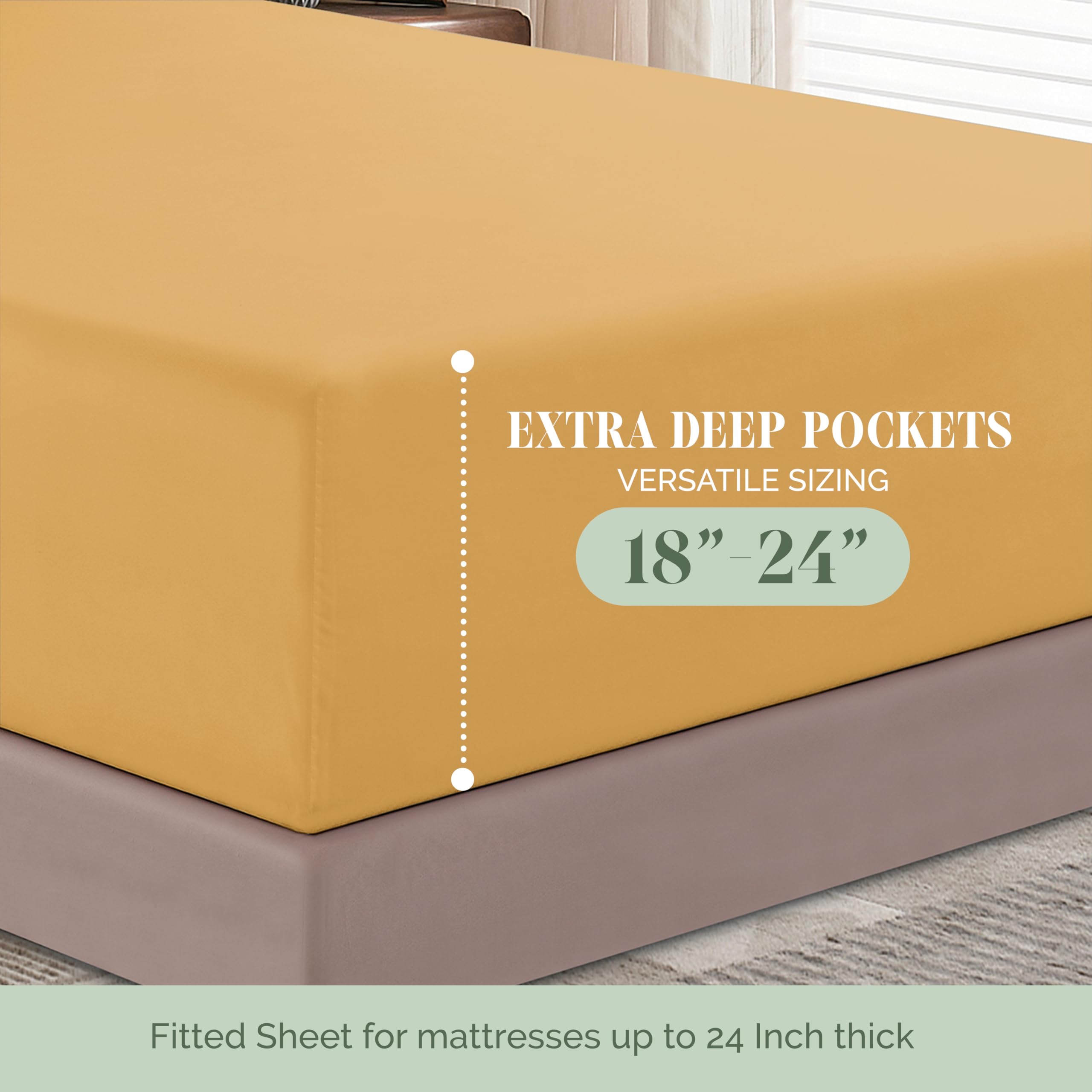 Elegant Comfort 1500 Premium Hotel Quality 18-24 Inches Deep - Extra Deep Pocket Single Fitted Sheet For High Mattress, Luxury And Softest, Smart Pocket - Wrinkle Free, Queen, Gold