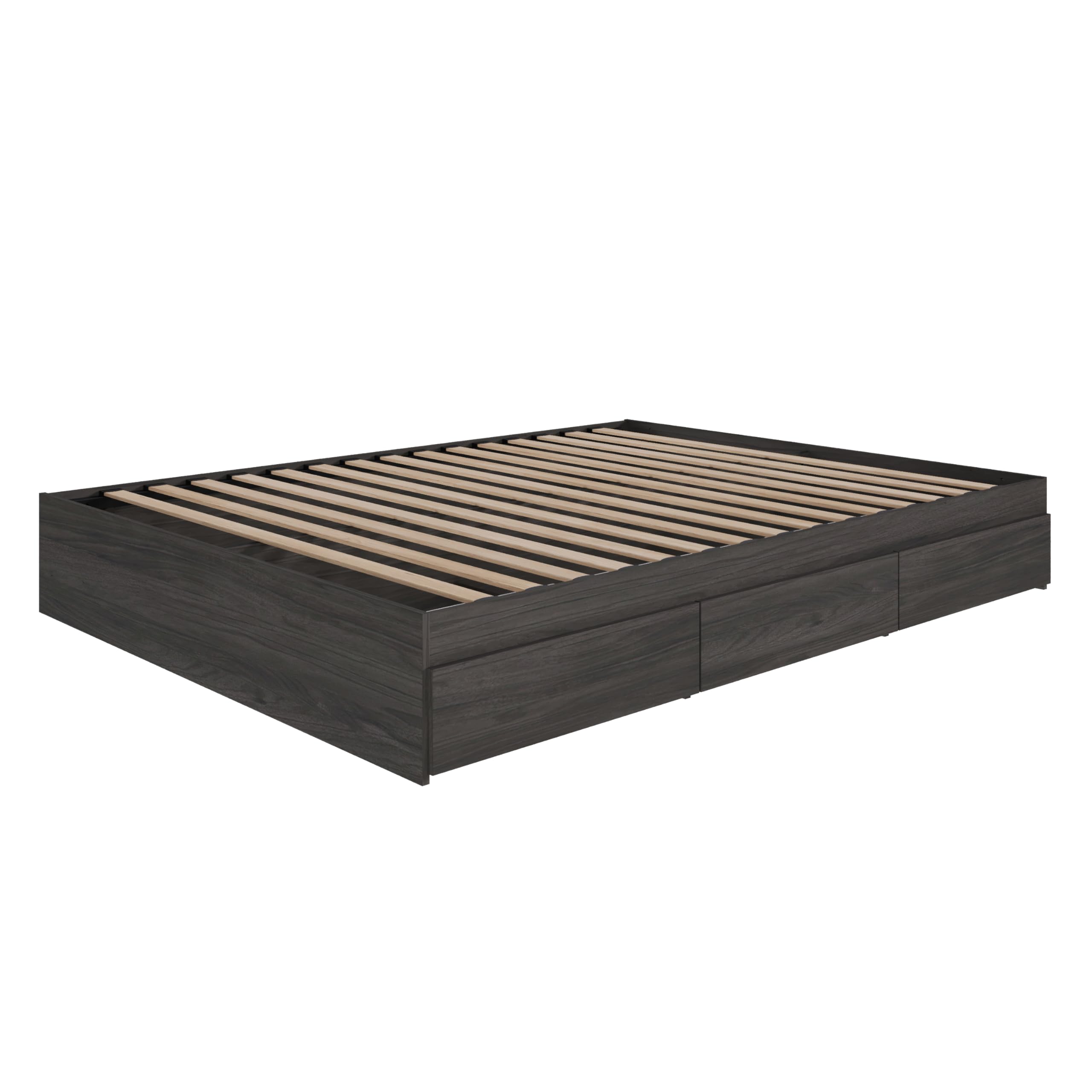 Nexera Grey Queen Size Storage Platform Bed, 3-Drawer, Bark