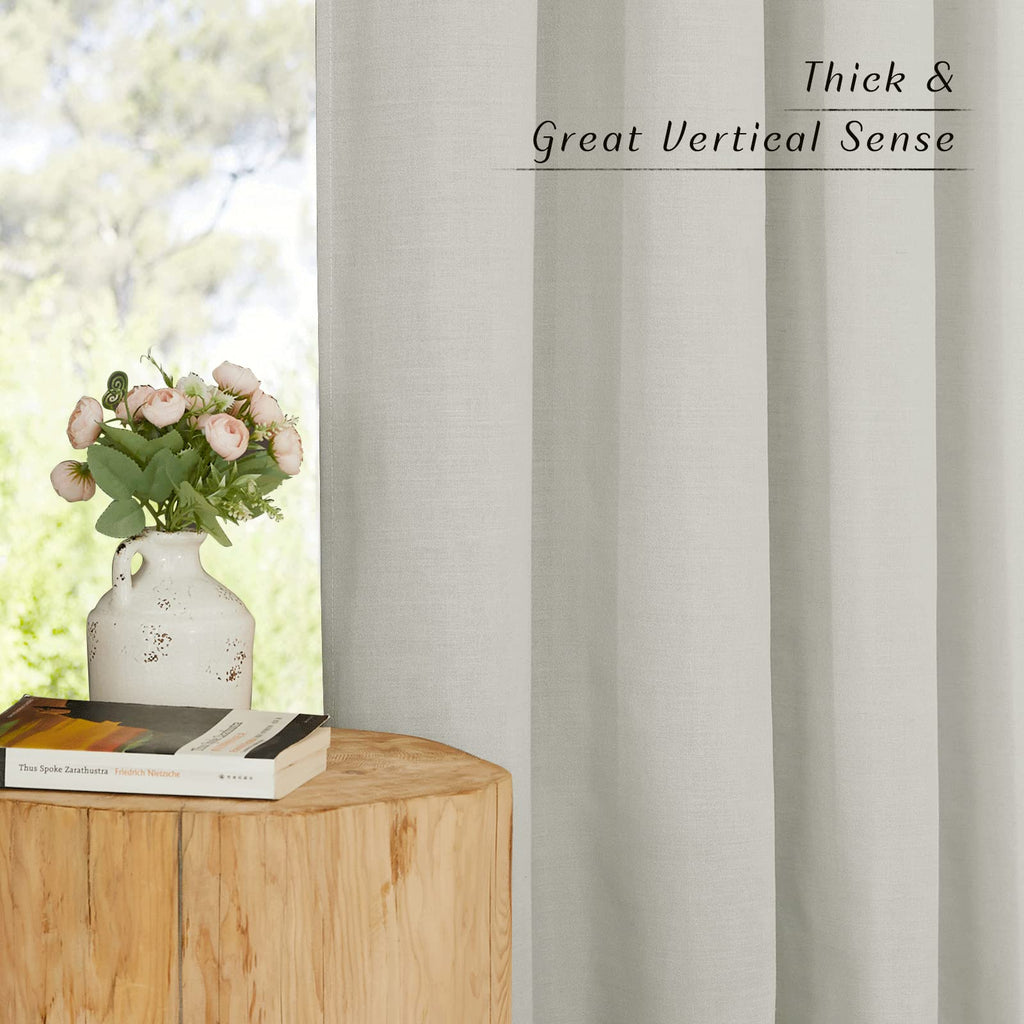 Nicetown Gray Linen Curtains 108 Inches Long For Living Room, Grommet Privacy Semi Sheer With Light Filtering Thick Flax Linen Drapes For Bedroom/Patio, W55 X L108, 2 Panels