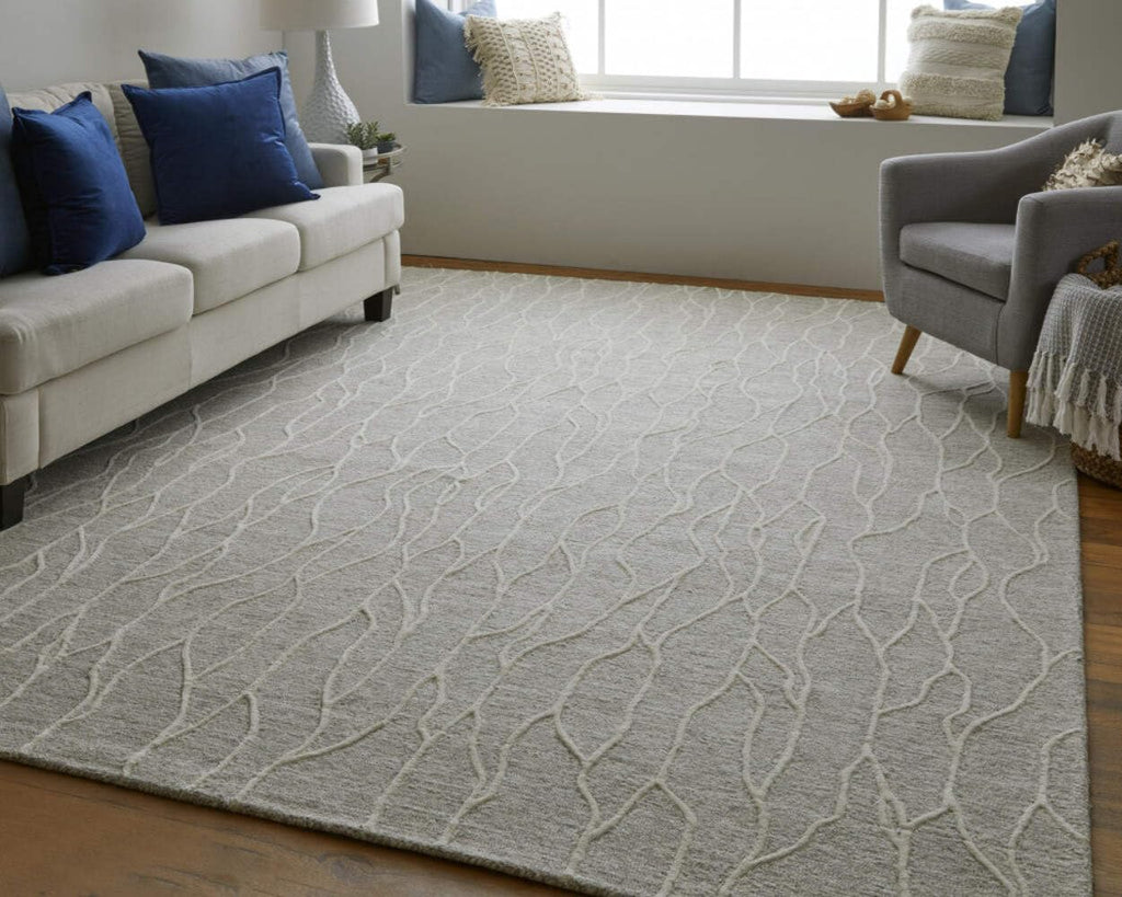 HomeRoots 511852 8 x 11 ft. Taupe & Ivory Wool Abstract Hand Tufted Handmade Stain Resistant Rectangle Area Rug