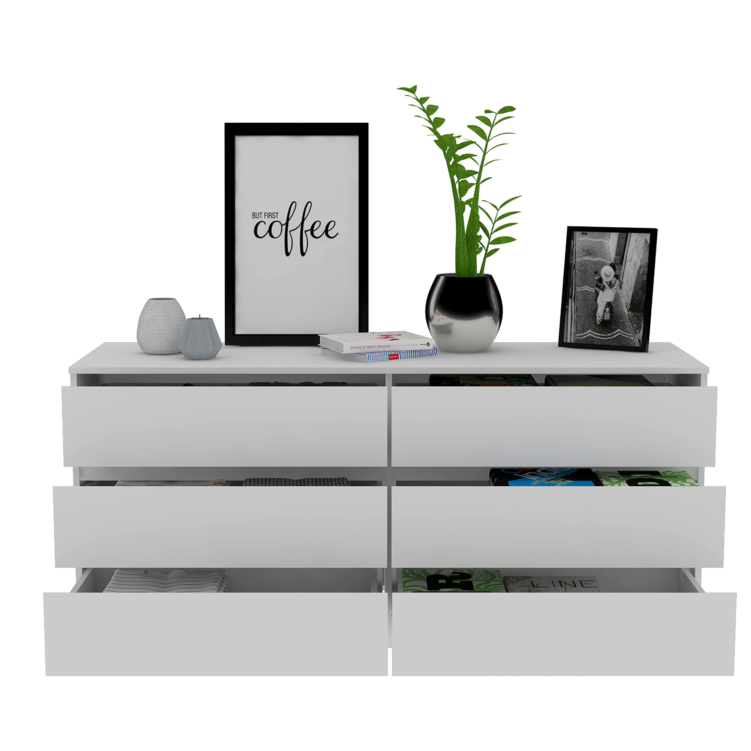 FM FURNITURE Seul Six Drawer Double Dresser - White. for Bedroom