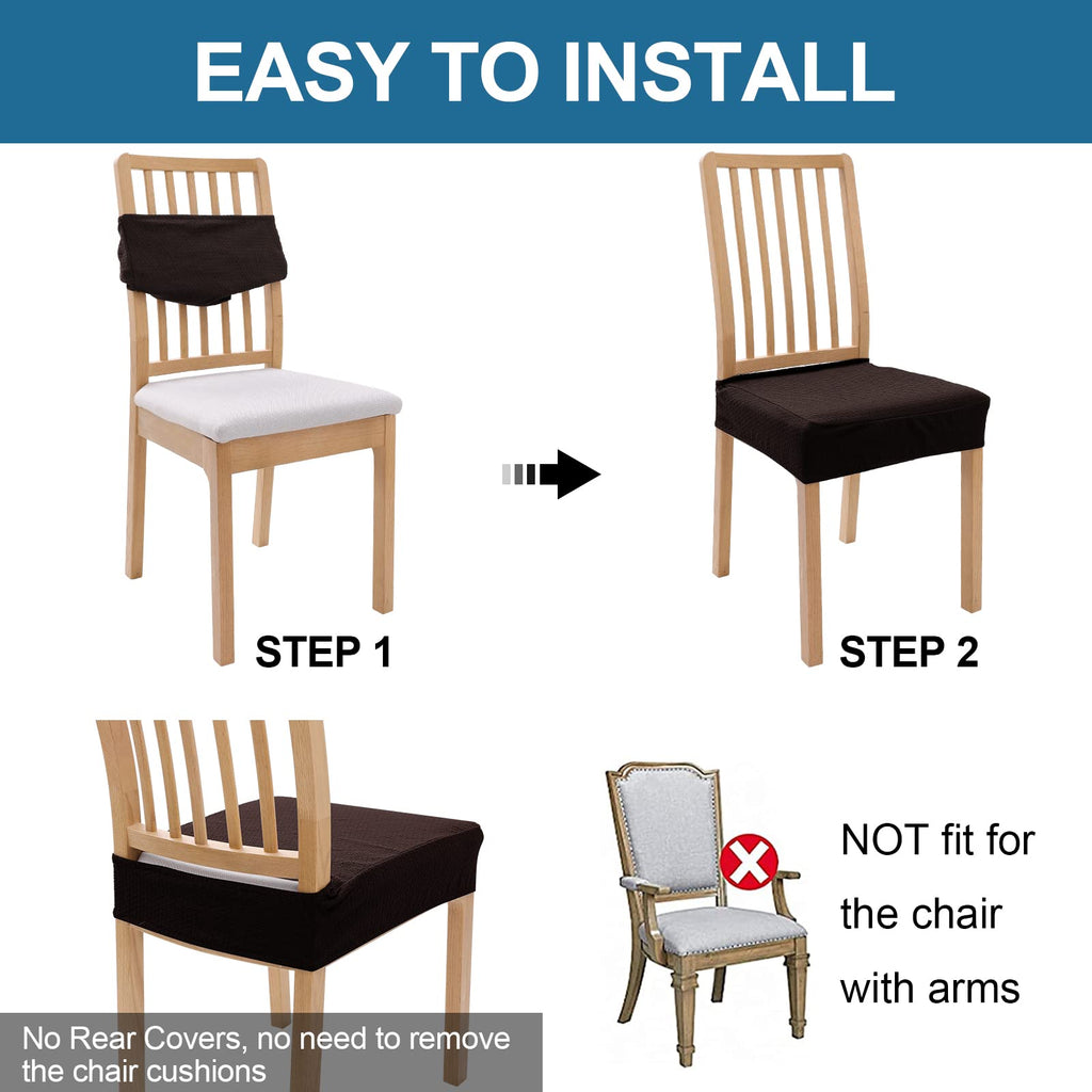 Smiry Waterproof Seat Covers For Dining Room Chairs Set Of 2, Stretch Jacquard Removable Washable Chair Seat Slipcovers Protector, No Rear Covers, Brown