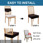 Smiry Waterproof Seat Covers For Dining Room Chairs Set Of 2, Stretch Jacquard Removable Washable Chair Seat Slipcovers Protector, No Rear Covers, Brown
