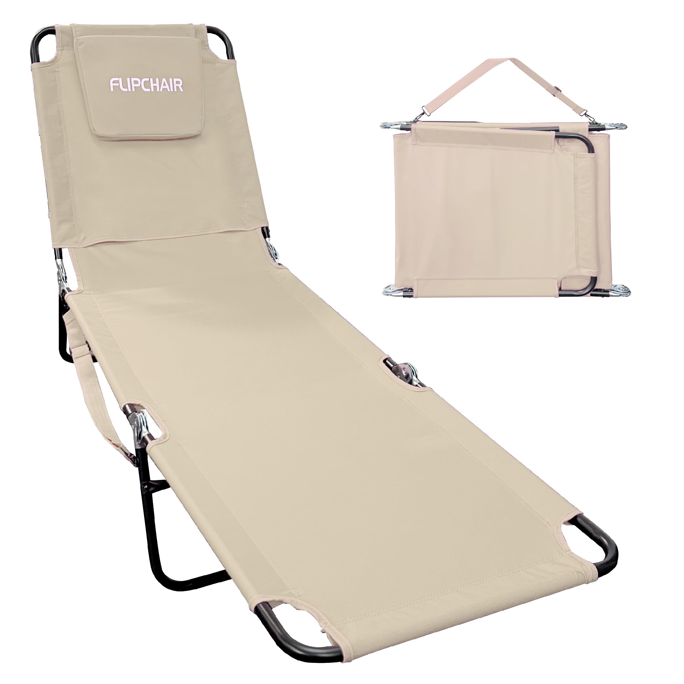 EASYGO PRODUCTS Pool Chair Chaise Lounge 2 Legs Support Polyester Material Reclining Backrest Head Rest Pillow Great for Beach, 