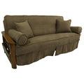 Blazing Needles Solid Microsuede Double Corded 8" to 9" Futon Slipcover Set with 4 Throw Pillows (Set of 5), Full, Java