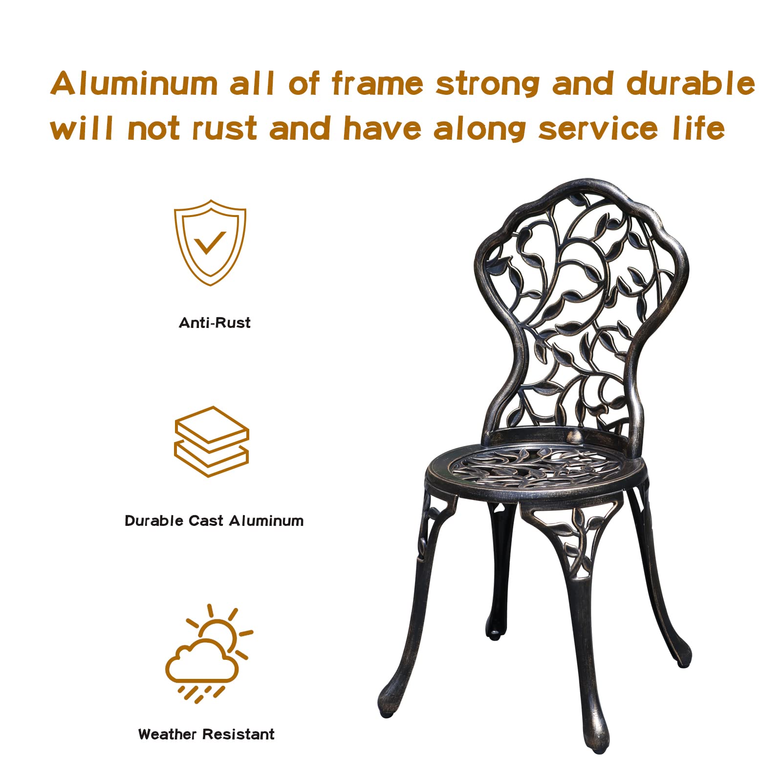 Jardin De Centennial Patio Bistro Set.Rust-Resistant Cast Aluminum Bistro Table Set With Umbrella Hole For Backyard (Leaf Designcopper)