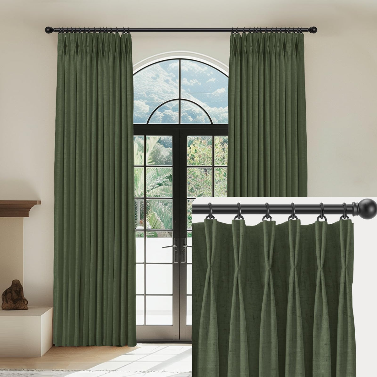 CAPALOCA Linen Pinch Pleated Curtains Blackout 100% Black Out Curtains 86 Inches Long 2 Panels with Hooks, Thermal Insulated Pinch Pleat Drapes for Bedroom, 40Wx86L, Terracotta