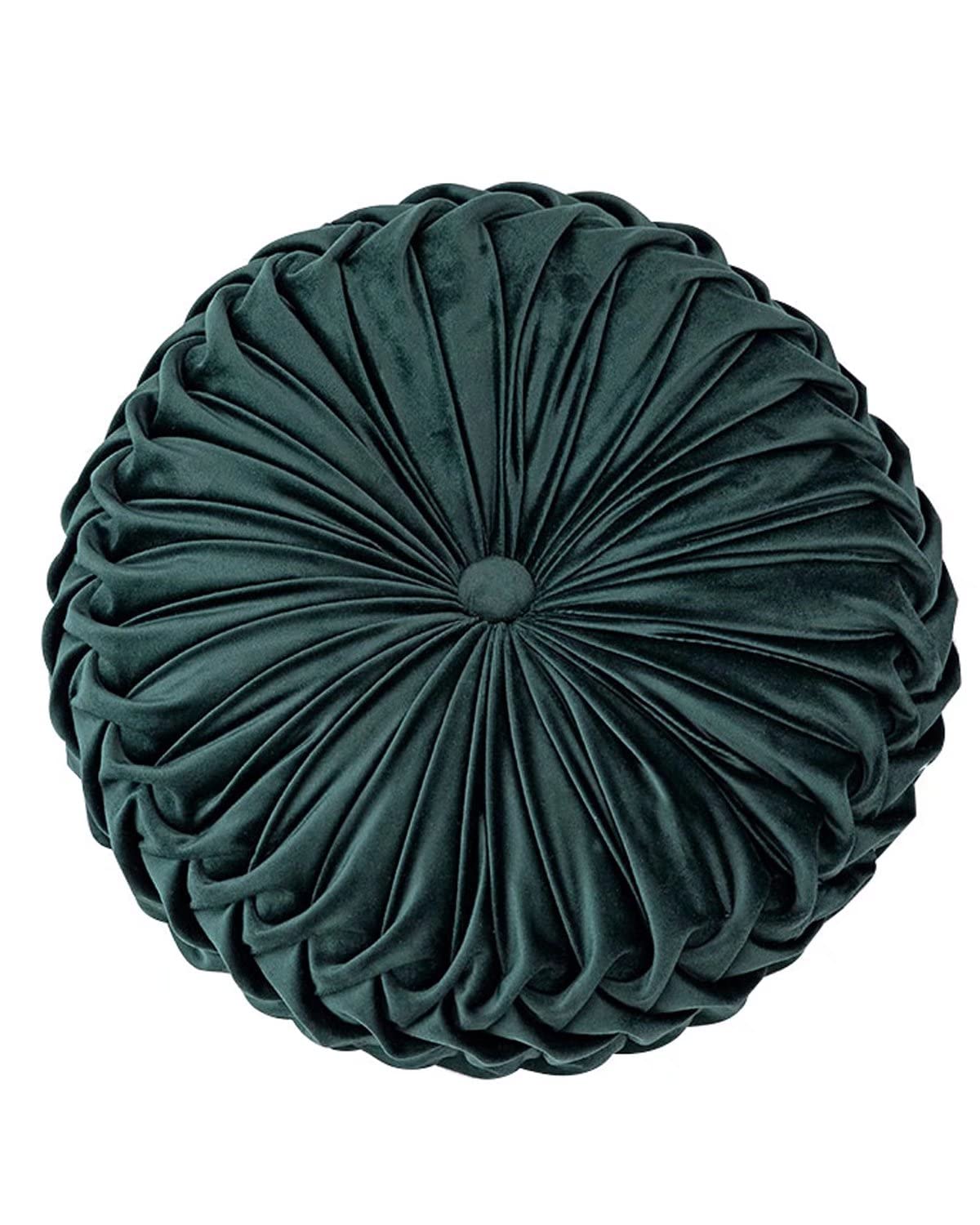 HLOVME Round Velvet Pillow for Couch Small Handmade Decorative Throw Pillow for Bed Bedroom 13.7    Dark Green