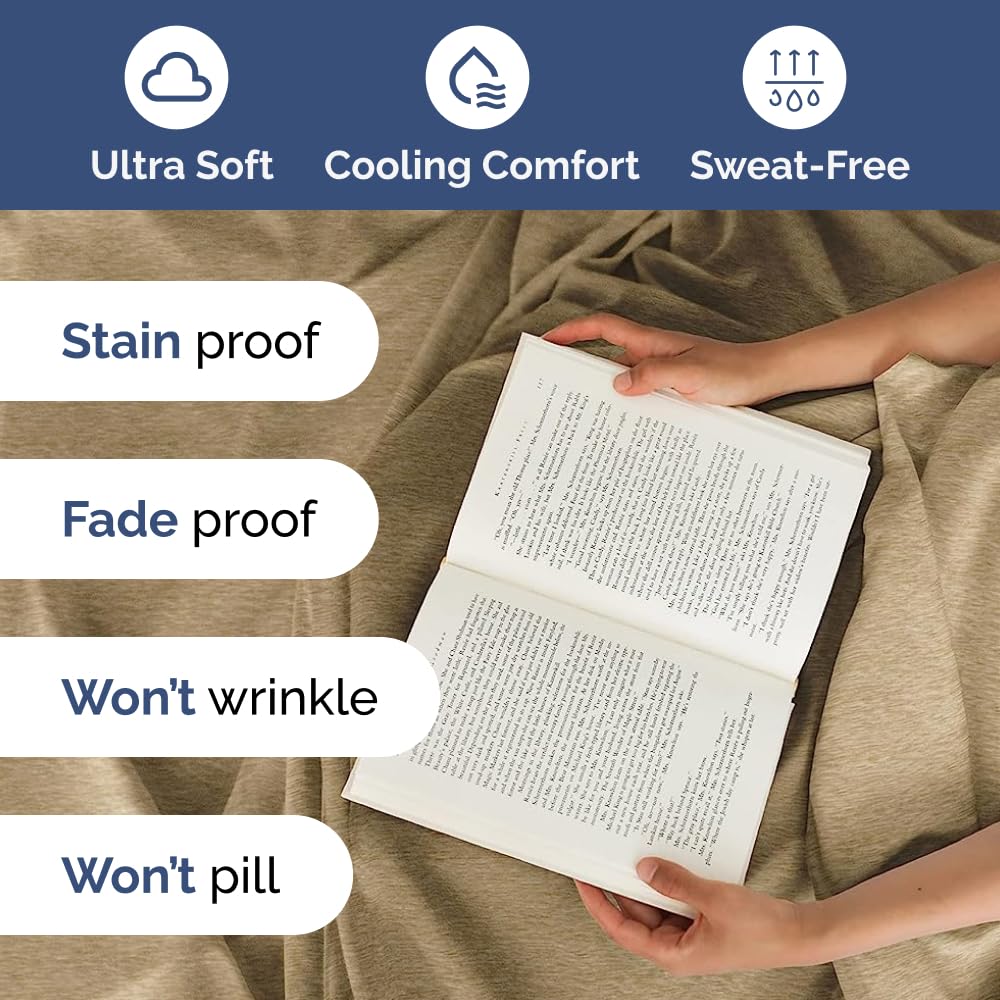 Extra Deep Pocket Full Sheets - 4 Piece Breathable & Cooling Bed Sheets - Hotel Luxury Bed Sheet Set - Soft, Wrinkle Free & Comfy - Easily Fits Extra Deep Mattresses - Deep Pocket Heathered Tan Sheets