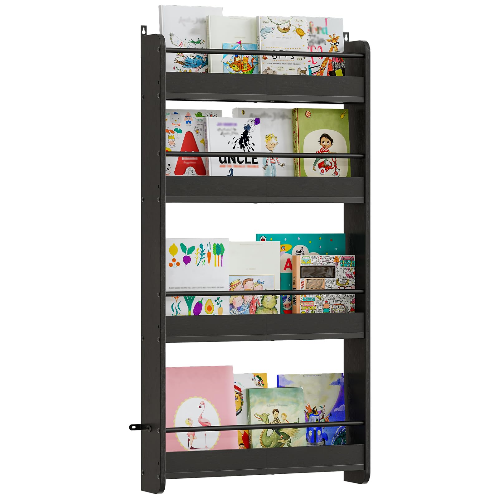 MAHANCRIS Kids Bookshelf, 4-Tier Wall Mount Bookshelf for Kids, Behind The Door Bookshelf, Hanging Book Shelf for Kids Room, Pla