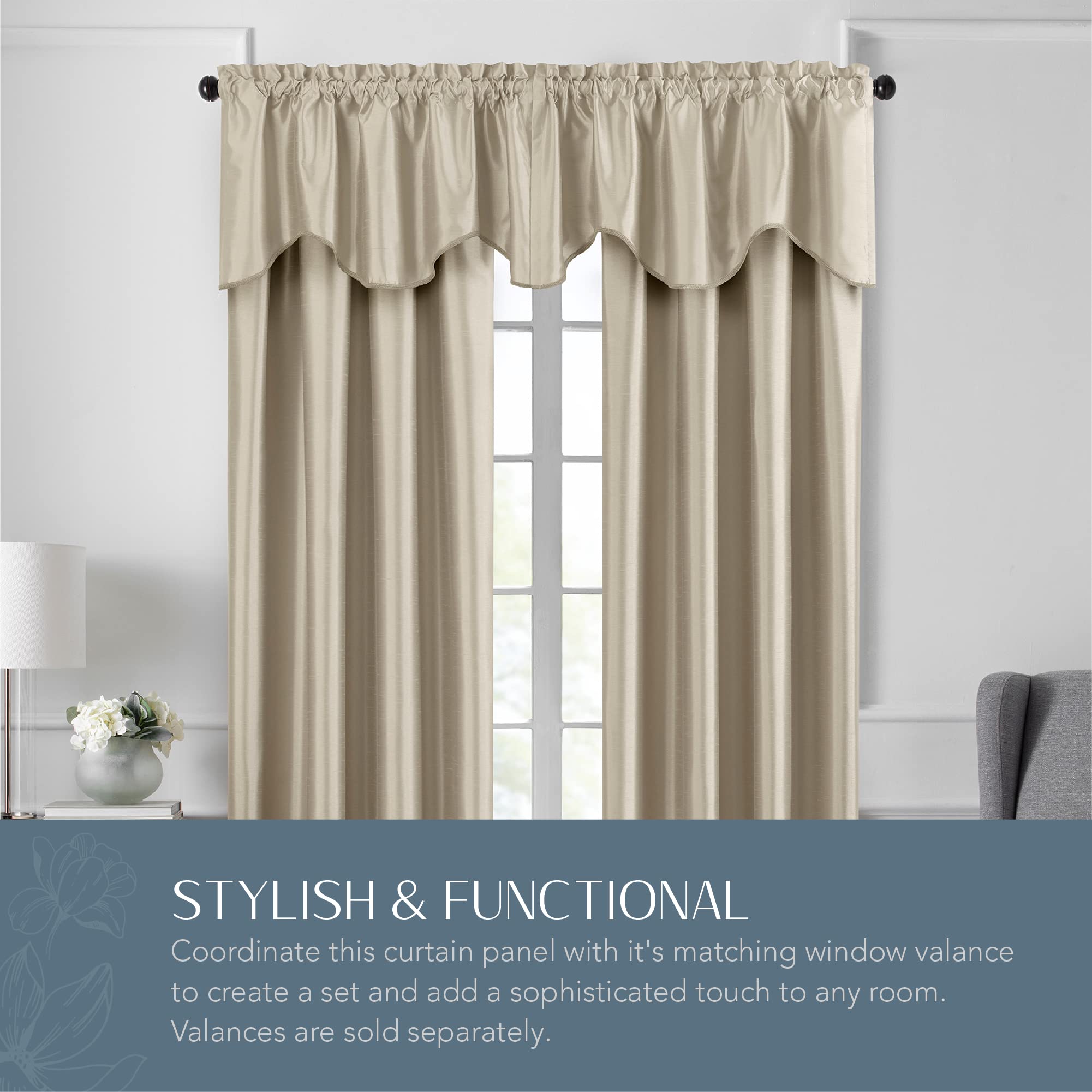 Elrene Home Fashions Colette Faux-Silk Blackout Window Curtain, 52 In X 108 In (1 Panel), Ivory