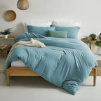 Mildly Super Soft Duvet Cover - 100% Washed Microfiber Grayish Blue Comforter Cover Set 3 Pieces With Zipper Closure & Corner Ti