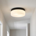 11 Inch Black Metal And Frosted Glass Flush Mount Ceiling Light
