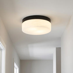 11 Inch Black Metal And Frosted Glass Flush Mount Ceiling Light