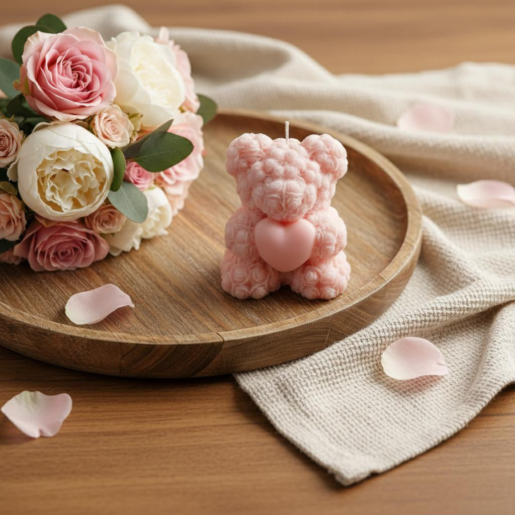 4 Pink Creamy Vanilla Scented Dimensional Teddy Bear Candle