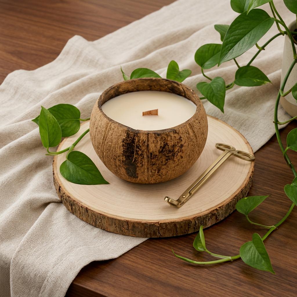 4 Ivory Orchid And Sea Salt Scented Candle In Brown Coconut Shell Holder