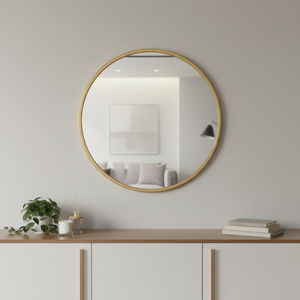 24 Gold Aluminum Round Framed Accent Mirror