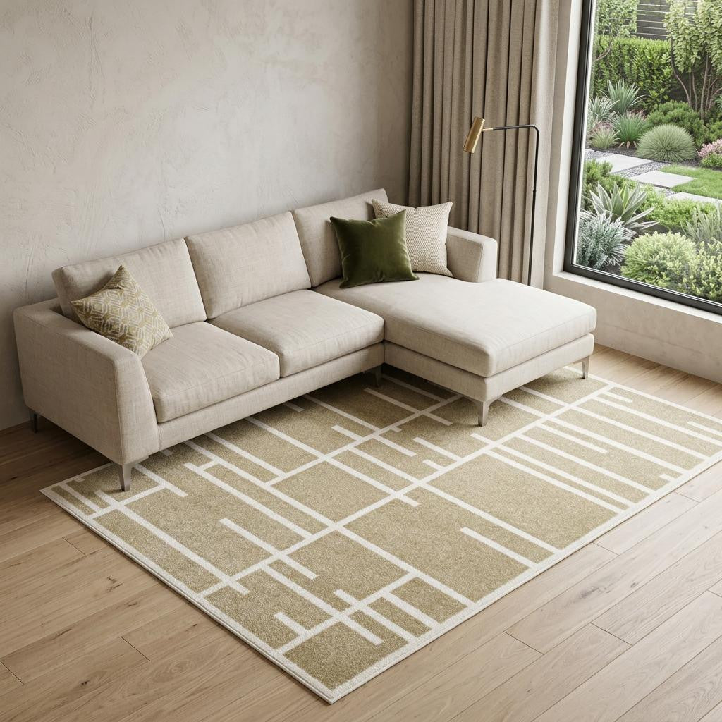 8 X 10 Beige And Ivory Geometric Area Rug