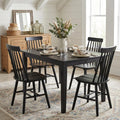 Set of Four Black Solid Wood Windsor Back Dining Side Chairs