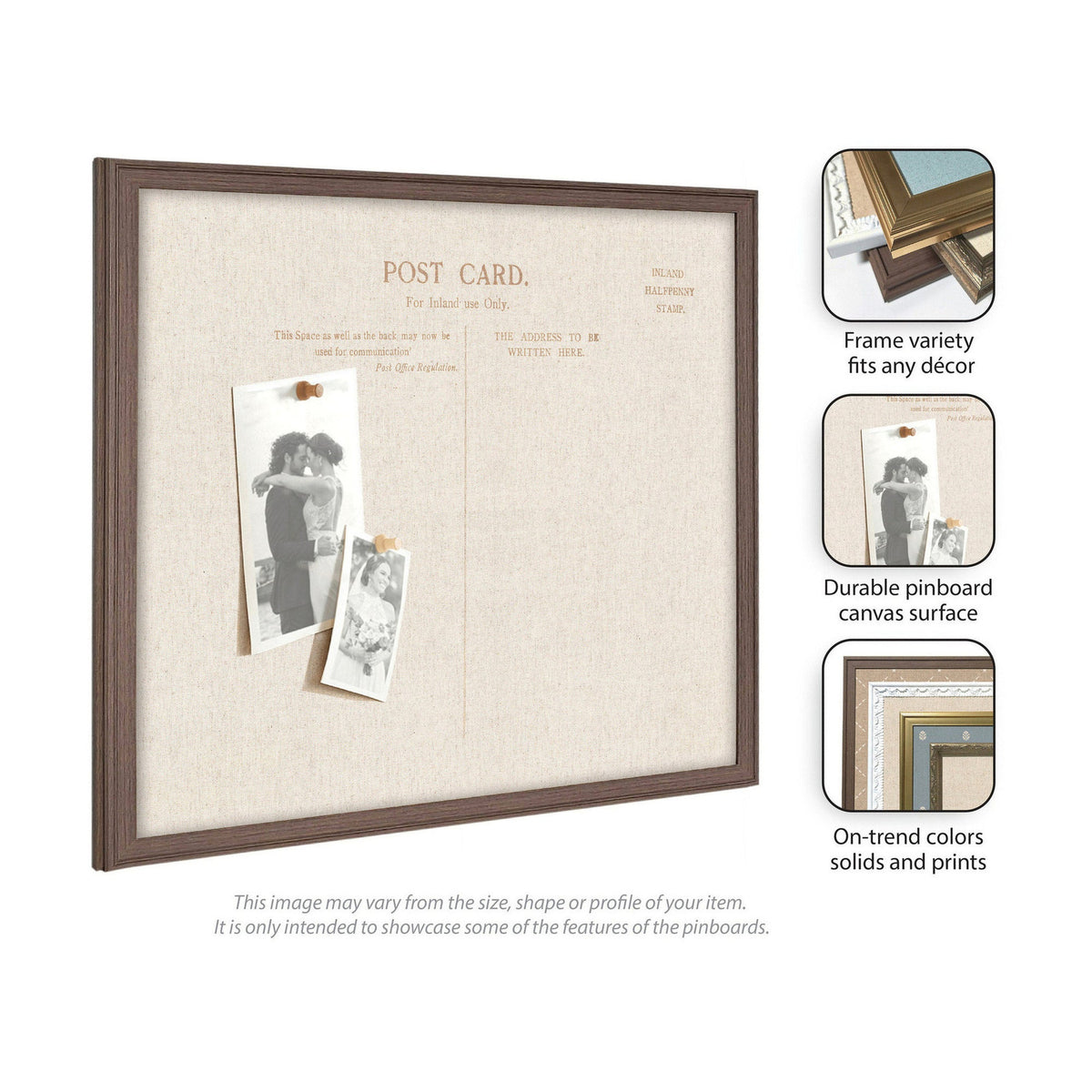 Framed Fabric Pinboard Linen Vintage Post Card Wall Organization