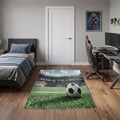 3 X 5 Green White And Black Soccer Washable Area Rug