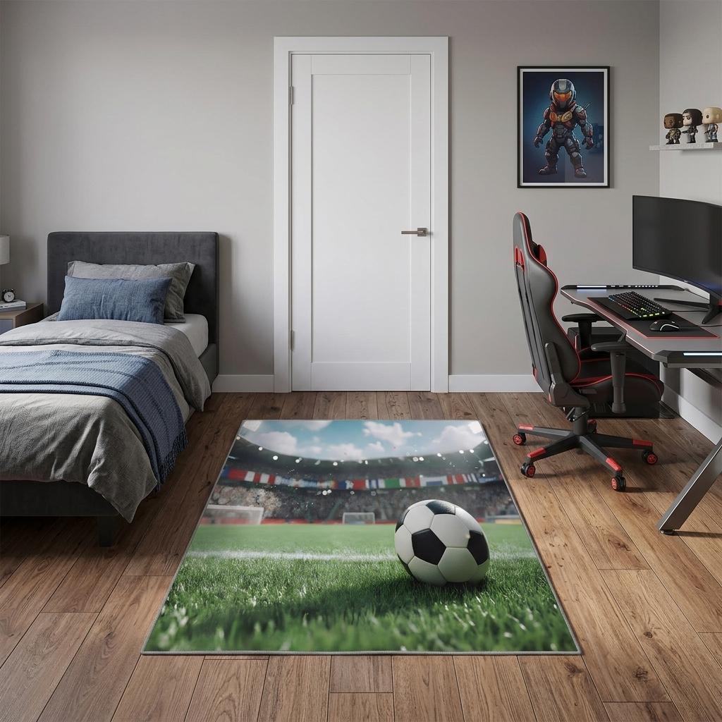 3 X 5 Green White And Black Soccer Washable Area Rug