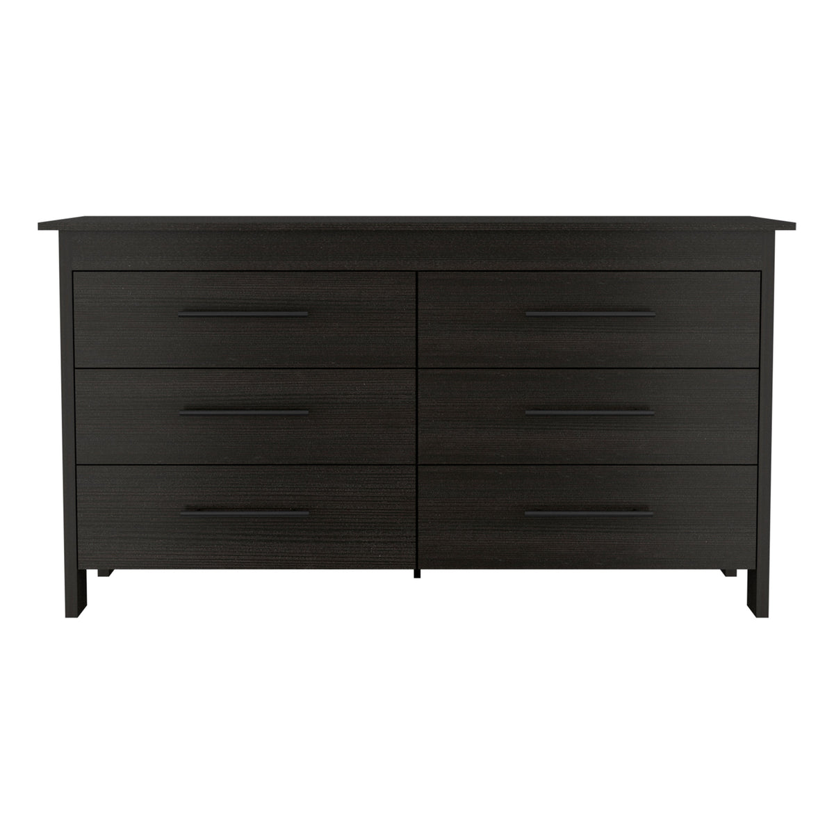 59 Black Wood Six Drawer Double Dresser