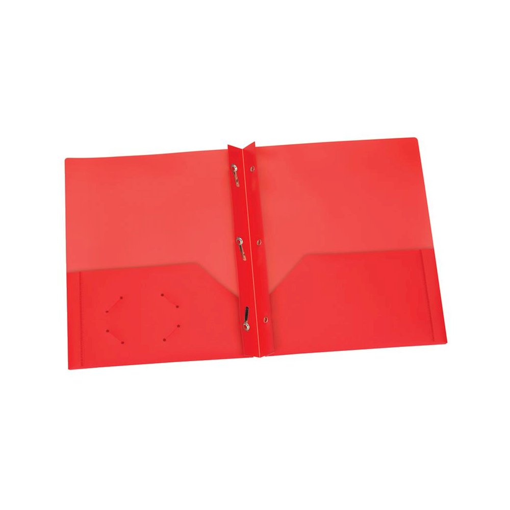 Red Poly Two Pocket Portfolio with Prongs, Pack of 25
