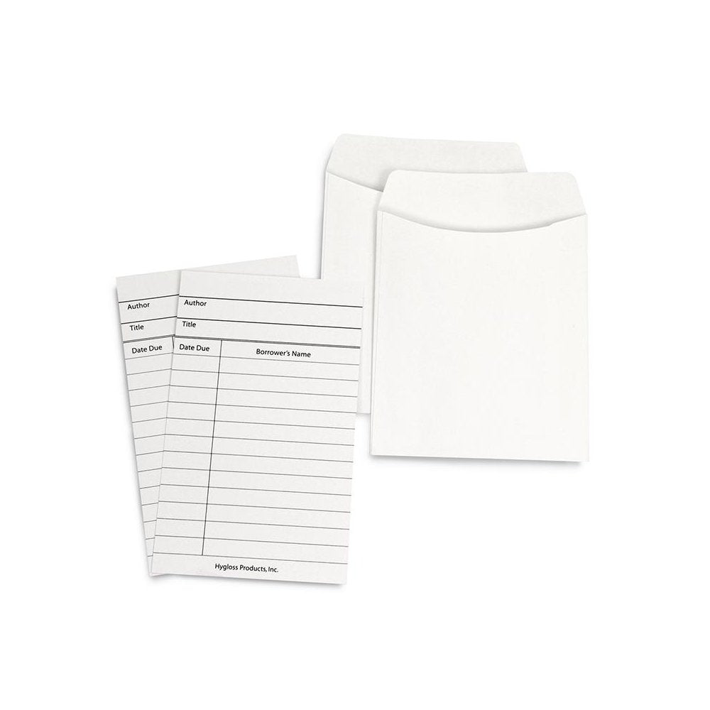 Library Cards & Non-Adhesive Pockets Combo, White, 150 Each/300 Pieces